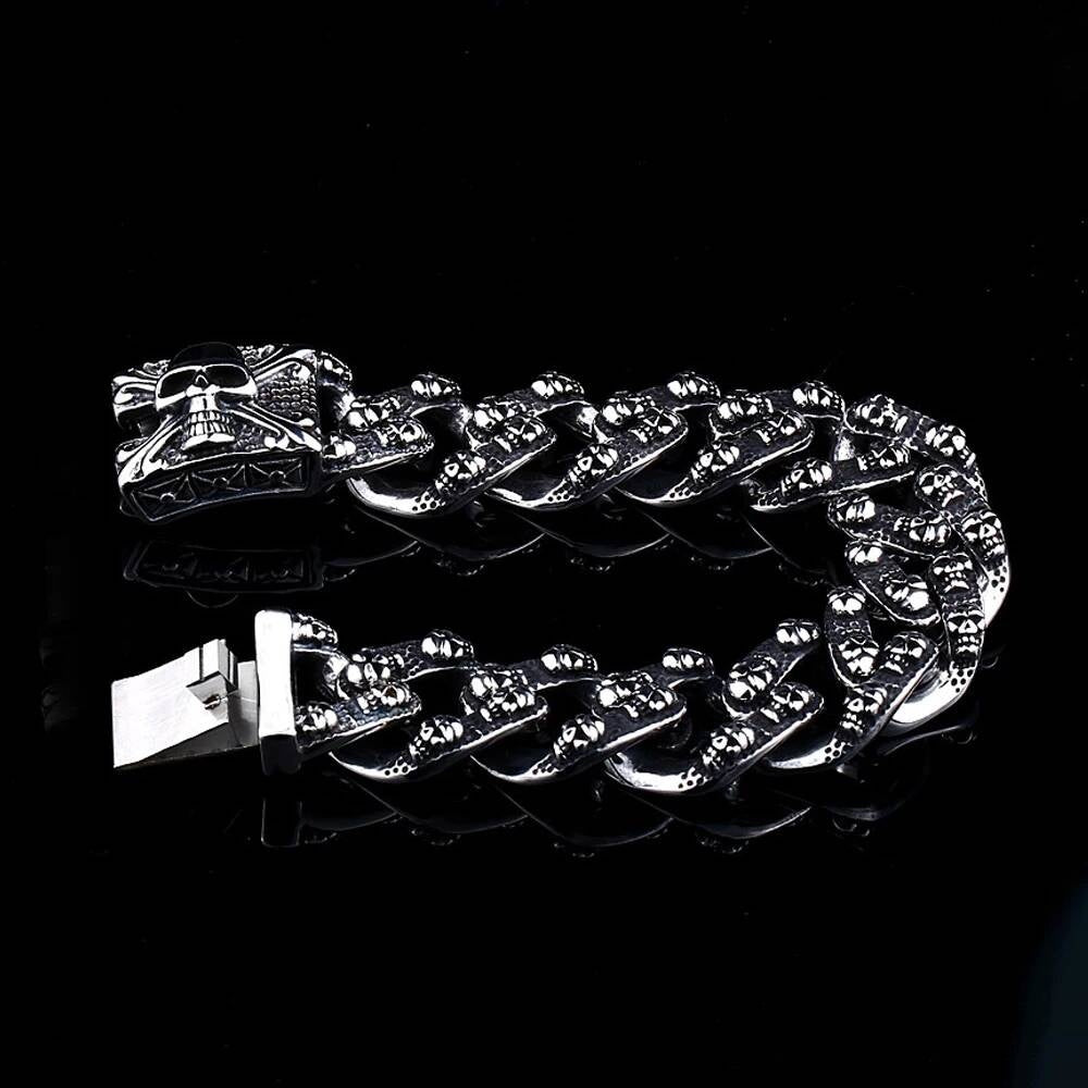 Skull Chain Bracelet – Gothic Punk Stainless Steel Biker Jewelry