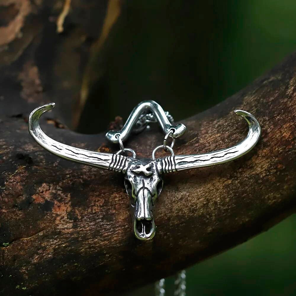 Bull Skull Pendant Necklace – Silver Horned Bull Skull Jewelry