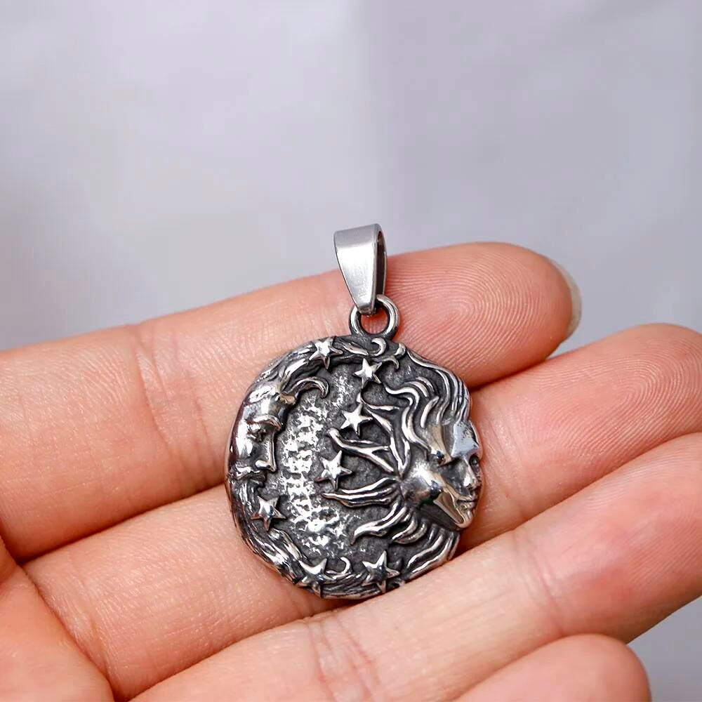 Sun and Moon Pendant Necklace – Stainless Steel Celestial Jewelry