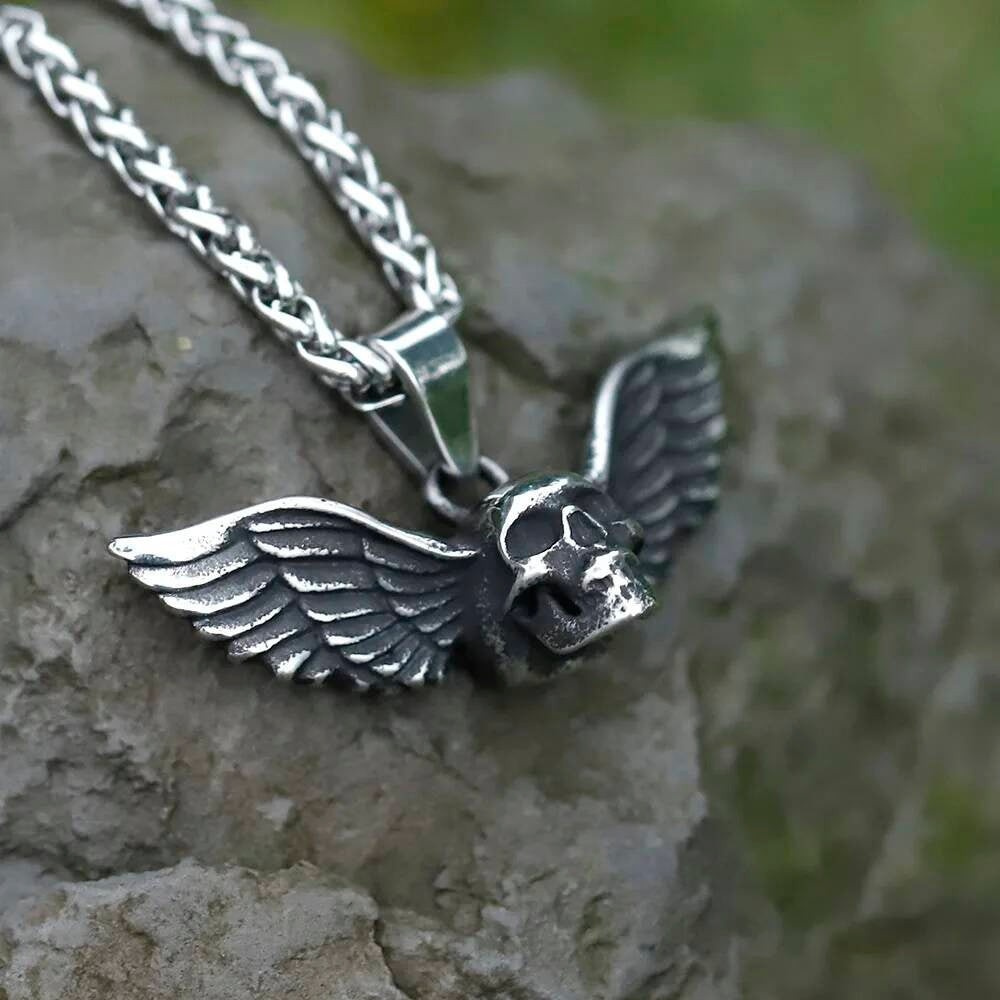 Men's 316L Stainless Steel Skull Wing Necklace Punk Vintage Gift