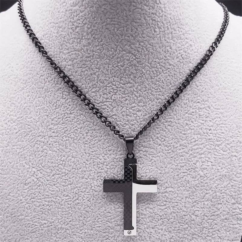 Cross Necklace For Men Stainless Steel Pendant Cuban Chain Male Jewelry Accessories
