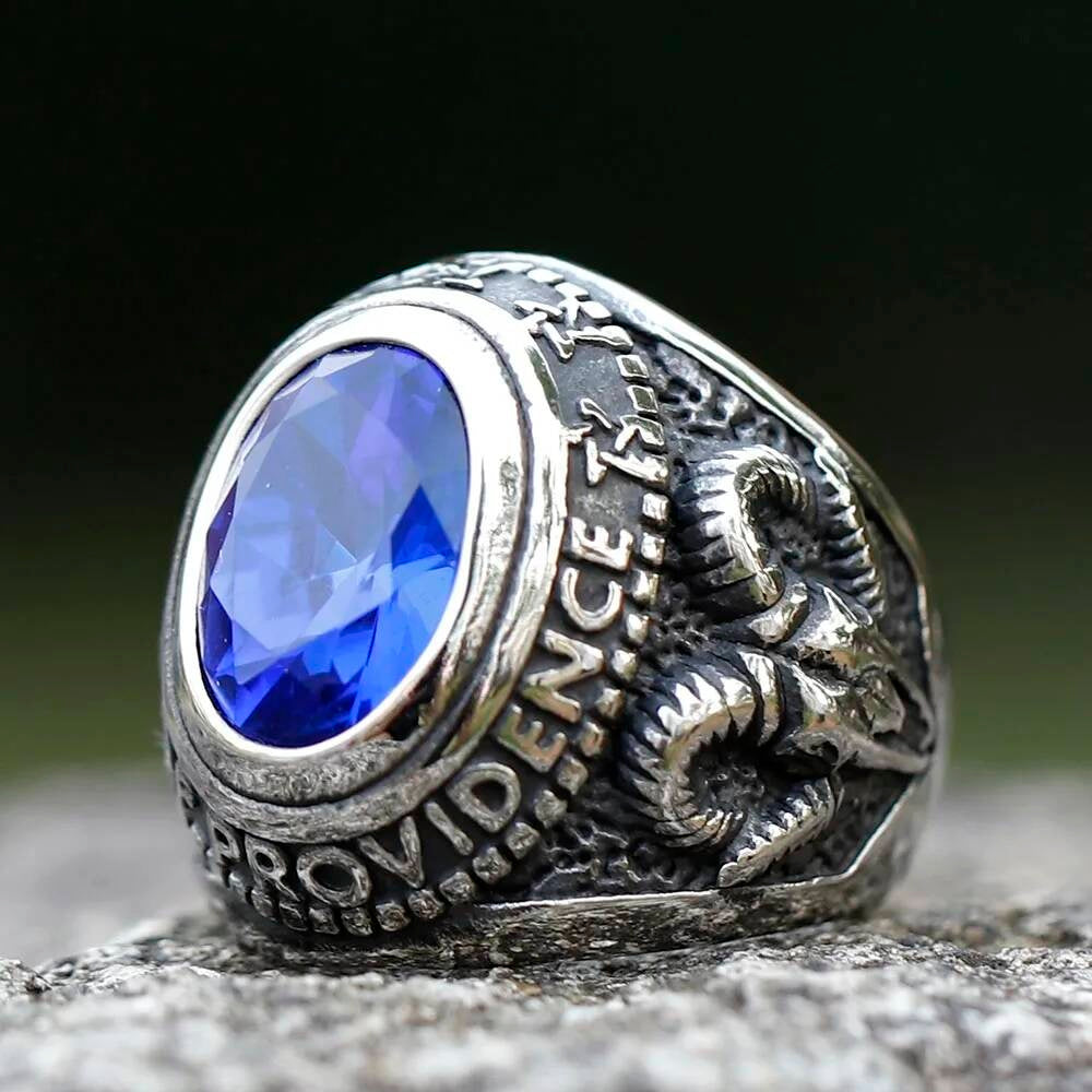 Blue Stone Gothic Ring – 316L Stainless Steel Biker Statement Band royal blue