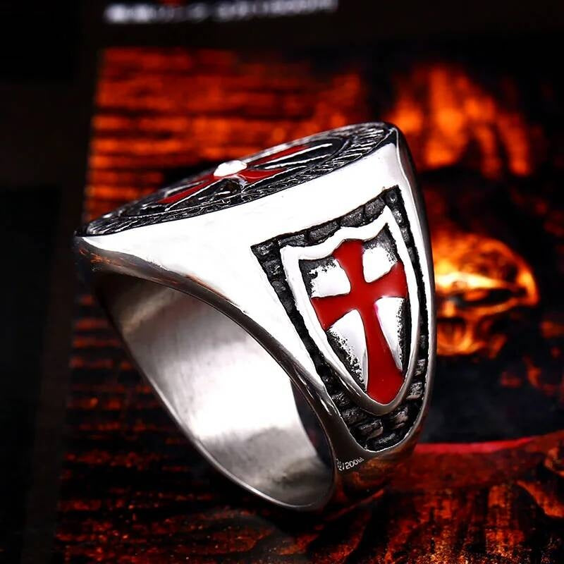 Temple Knight Ring – 316L Stainless Steel Red Cross Templar Style Band
