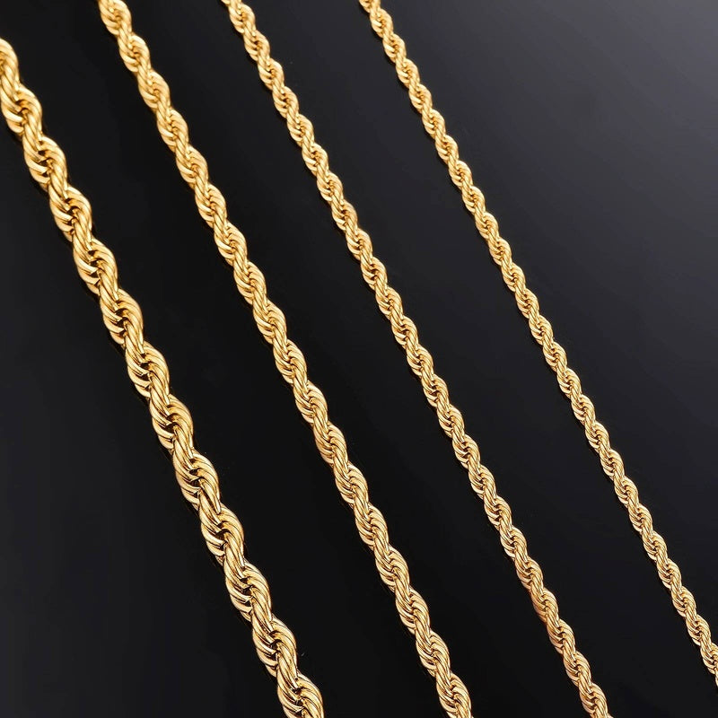 1 piece Gold Color Width 2mm/2.5mm/3mm/4mm/5mm/6mm Rope Necklace/Bracelet For Men Women Stainless Steel Chain Necklace