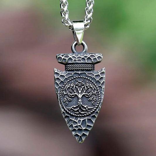 Tree of Life Shield Pendant Necklace – Stainless Steel Symbol of Strength and Growth