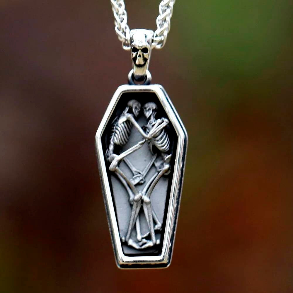 Skeleton Lovers Coffin Pendant Necklace – Eternal Love Symbol in Stainless Steel