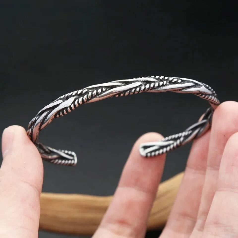 Twisted Rope Cuff Bracelet – Vintage 316L Stainless Steel Open Bangle for Men & Women