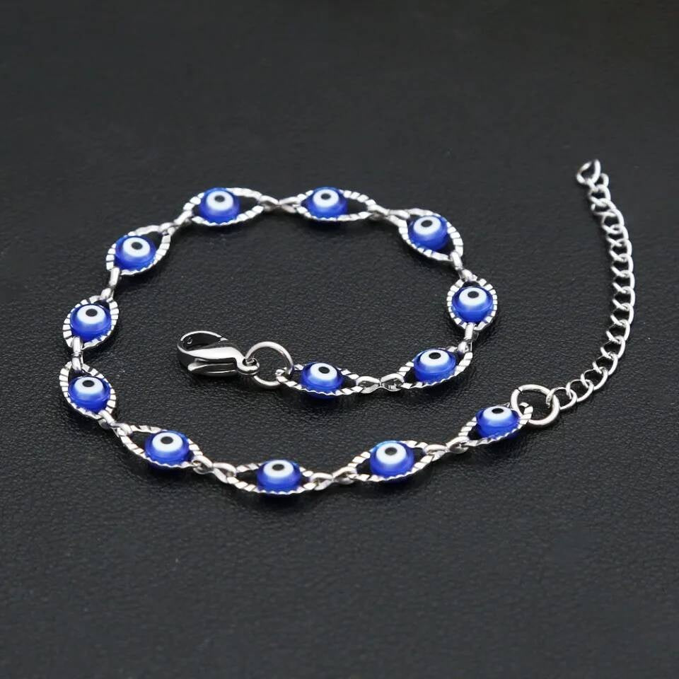 New Fashion Turkish Evil's Eye Charm Bracelet For Men Women 316L Stainless Steel Punk Simple Lucky Amulet Jewelry Gift Wholesale