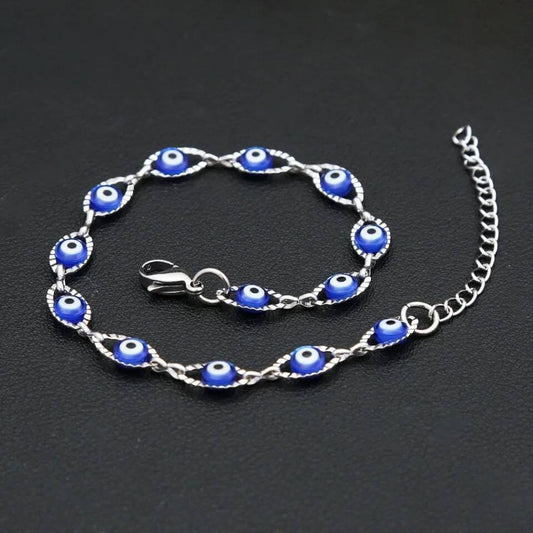 New Fashion Turkish Evil's Eye Charm Bracelet For Men Women 316L Stainless Steel Punk Simple Lucky Amulet Jewelry Gift Wholesale