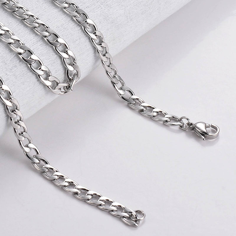1 piece Width 3/4.5mm Flat Curb Chain Stainless Steel Necklace 3 Colors