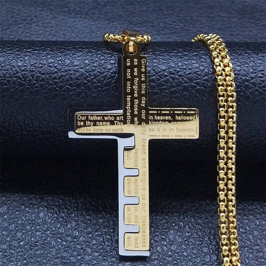 316L Stainless Steel Cross Pendant Necklace For Men Religion Accessories Gold