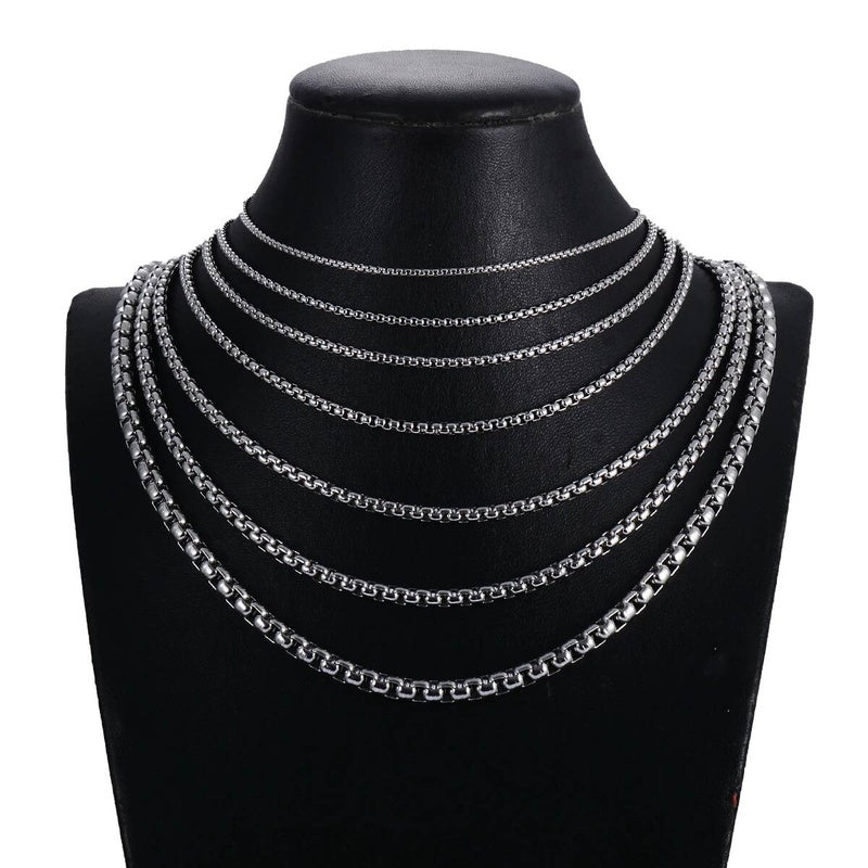 1Pc Square Rolo Stainless Steel Chain Round Box Necklace Men Women Width 2mm-5mm