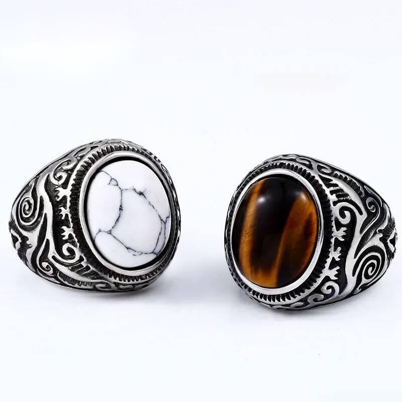 Vintage Tiger Eye Stone Ring – Stainless Steel Gothic Biker Jewelry