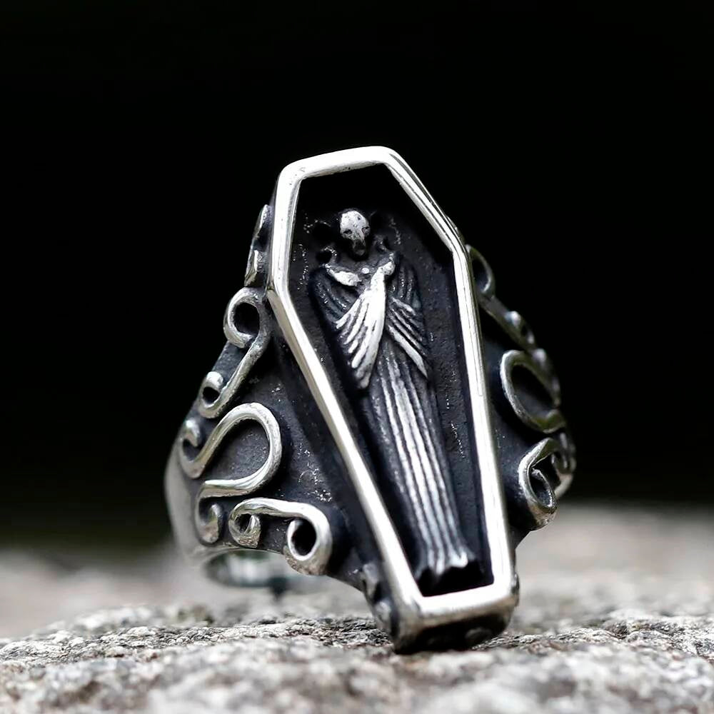 Double Skull Coffin Ring - Gothic Stainless Steel Punk Jewelry for Men