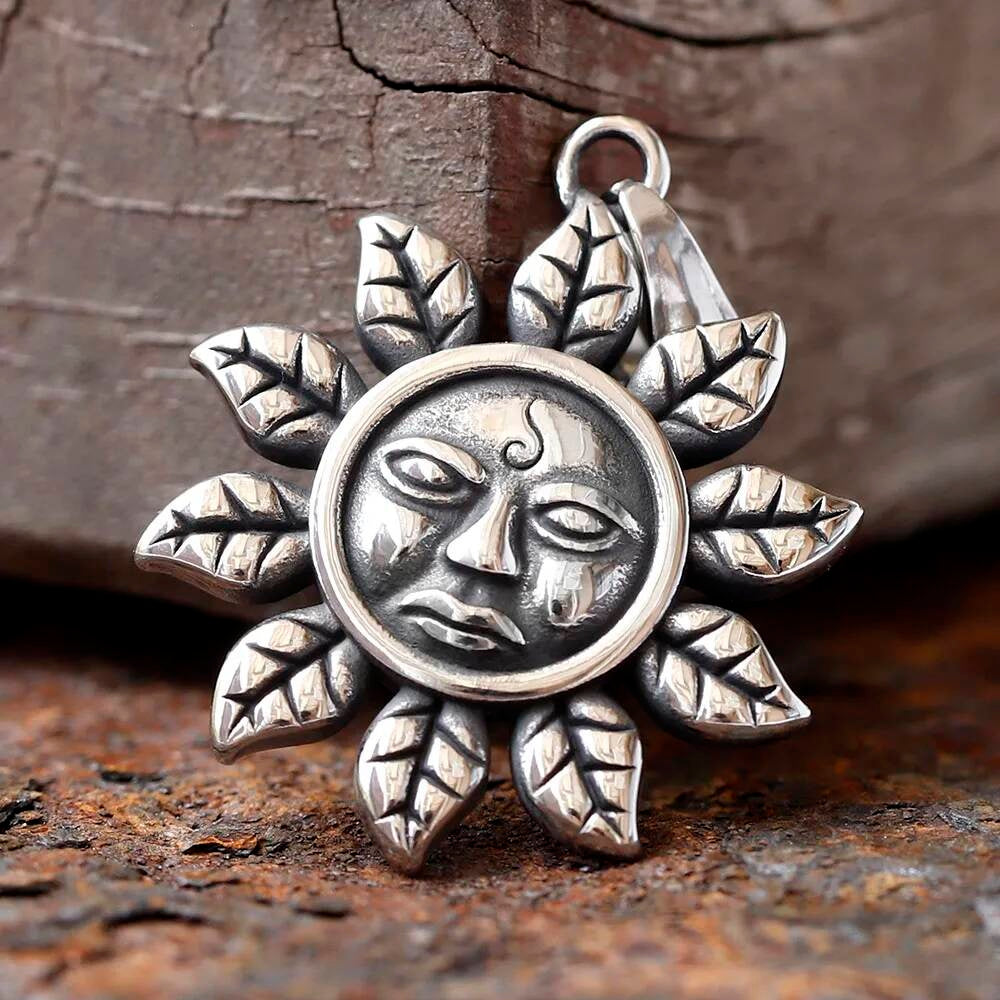 Sun Pendant Necklace – Celestial Sun and Leaves Design Jewelry