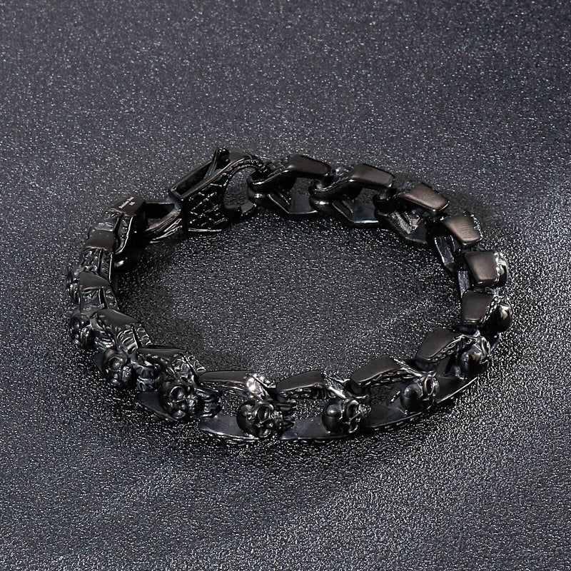 316L Stainless Steel Evil Skull Chain Bracelet Men Demon Ghost Punk Wristband Jewelry