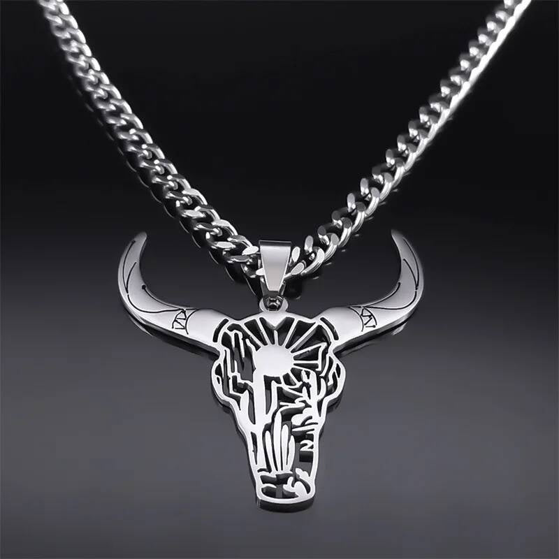 Bull Skull Pendant Necklace – Western, Cowboy, and Desert Vibes