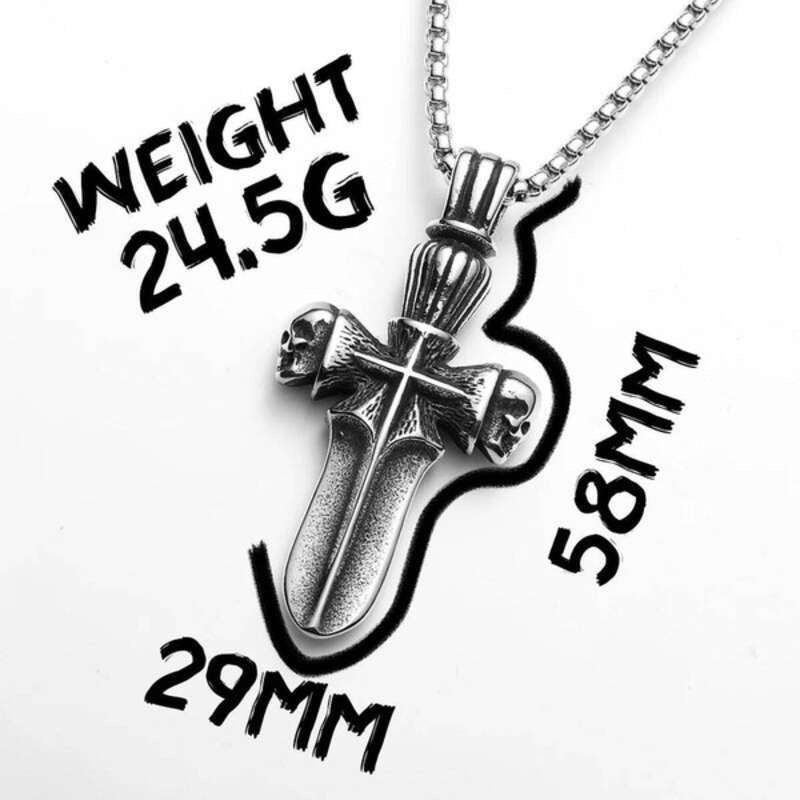 316L Stainless Steel Skull Dagger Cross Pendant Necklace