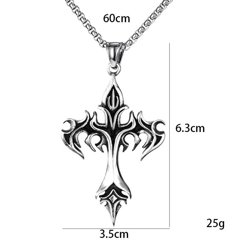 Vintage Flame Cross Pendant 60Cm Length Chain Necklace For Men Women Goth Jewelry Accessories