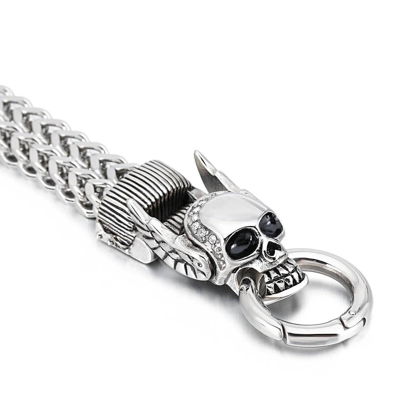 Stainless Steel 316L Hiphop Rock Cubic Zirconia Demon Skull Bracelet Men Mesh Chain Jewelry Accessories