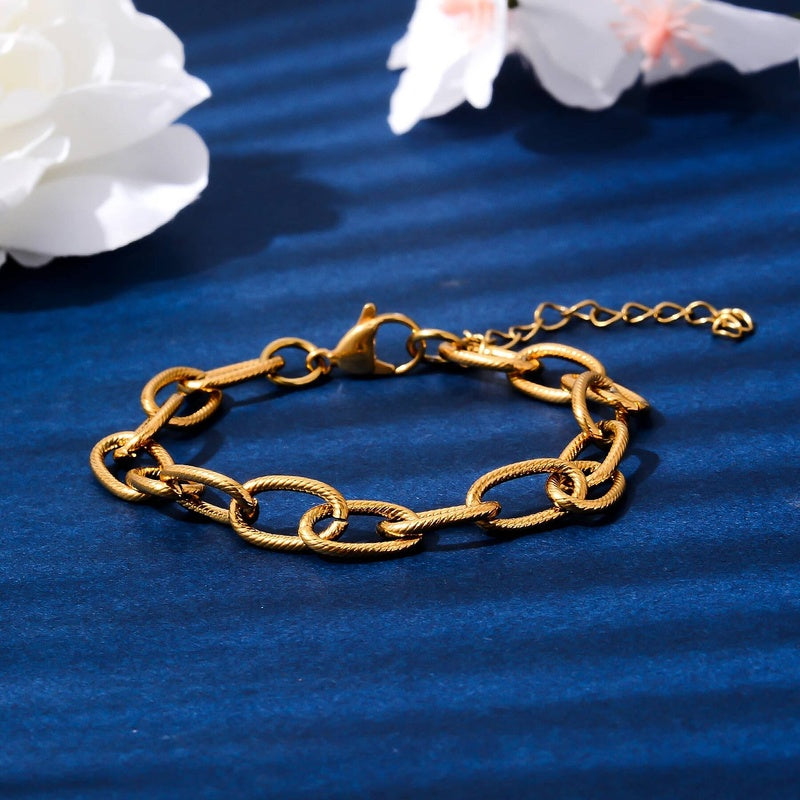 Stainless Steel Chunky Link Chain Bracelet For Women Gold Plated Waterproof Hip-hop Rock Style Women's Bracelets 20cm+5cm