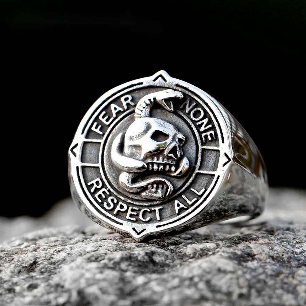 Viking Skull & Serpent Ring – 316L Stainless Steel Gothic Motorcycle Jewelry