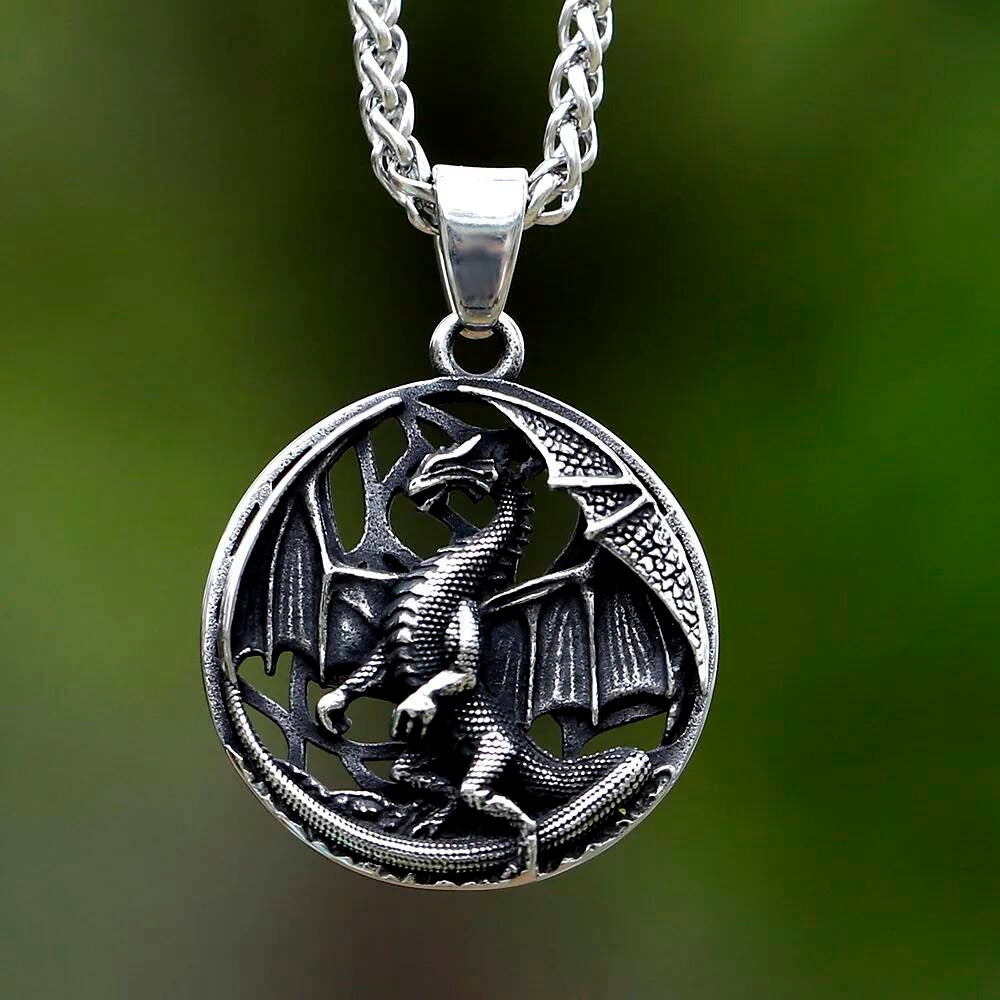 Dragon Pendant Necklace – Stainless Steel Gothic Fantasy Jewelry