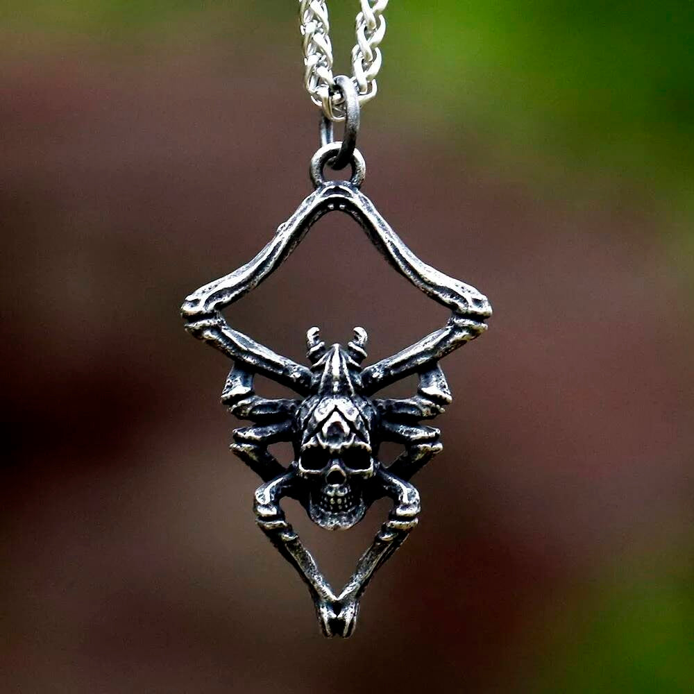 Gothic Skull Spider Pendant Necklace – Stainless Steel Dark Symbolic Jewelry