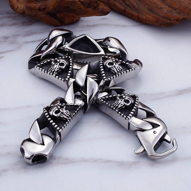 Dark Gothic Skull Chain Bracelet For Men Boy 316L Stainless Steel Jewelry