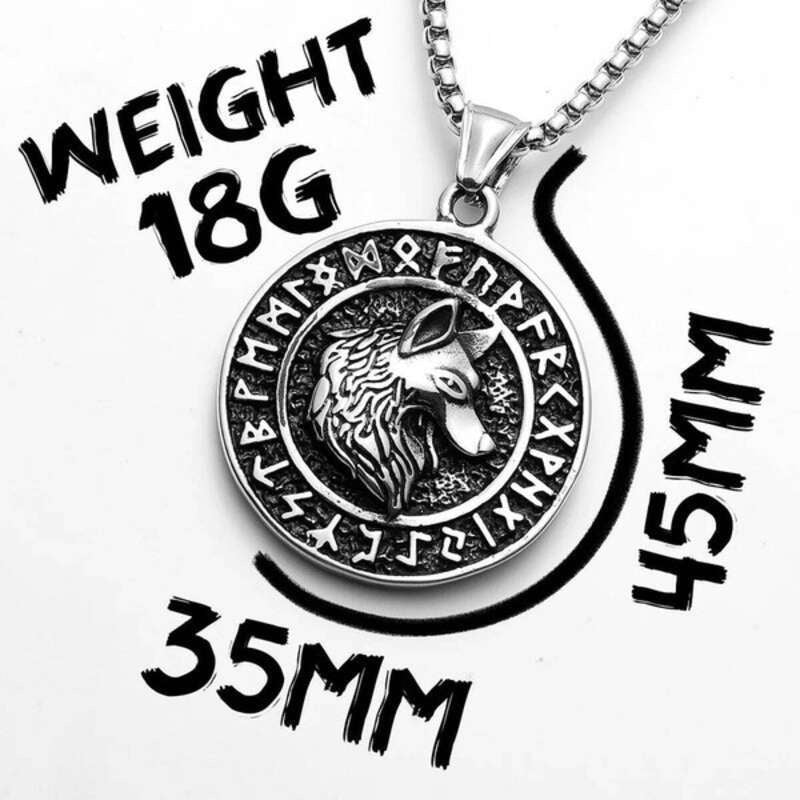 Viking Wolf Head Pendant Necklace – 316L Stainless Steel Norse Rune Amulet