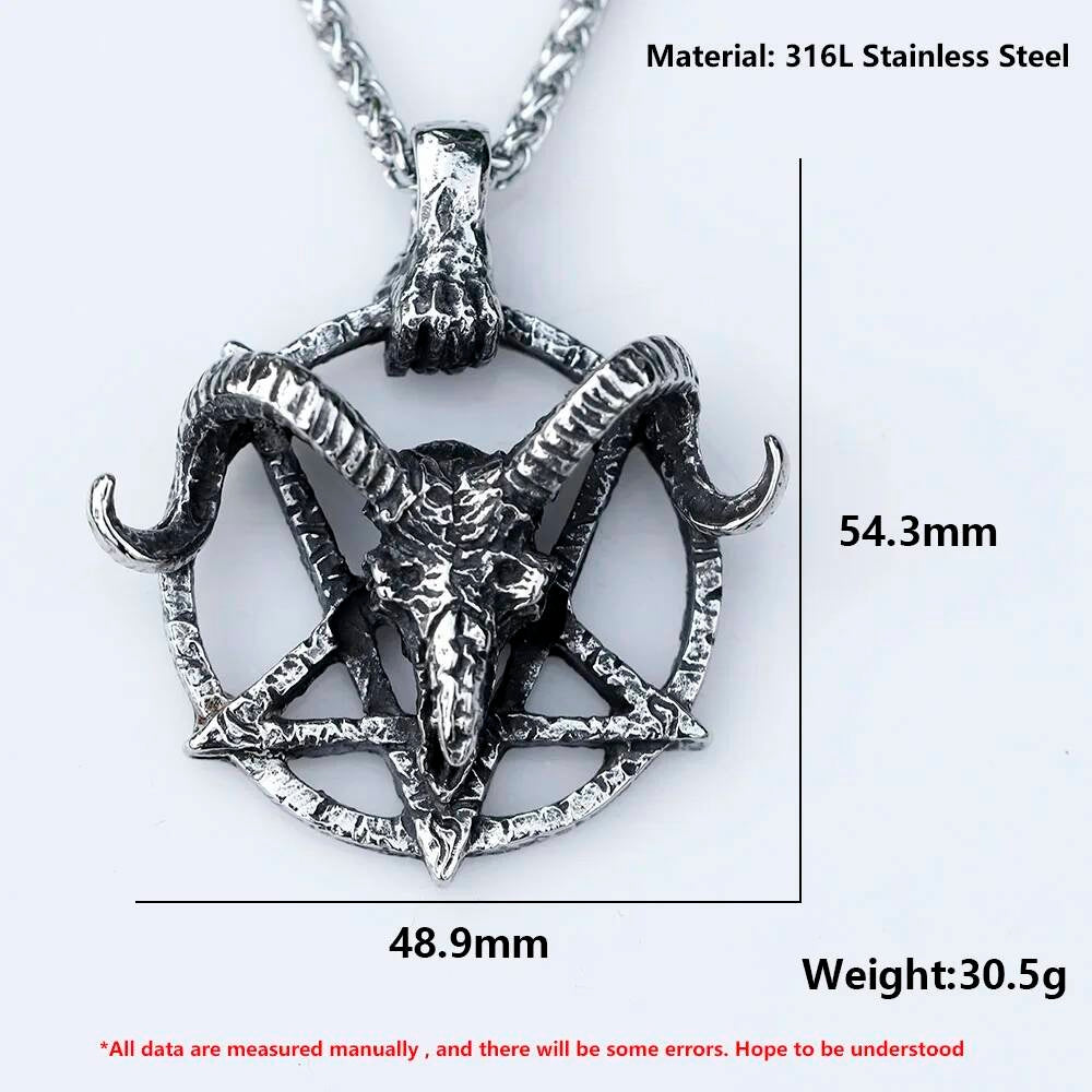 Pentagram Baphomet Pendant – 316L Stainless Steel Gothic Necklace with Goat Skull and Occult Symbol