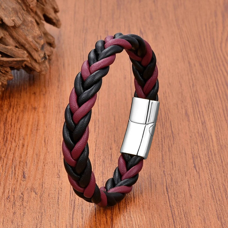 Retro Punk Style Men Gift Jewelry Braided Leather Rope Bracelets Stainless Steel Magnetic Buckle Personalized Bracelet Style A-White