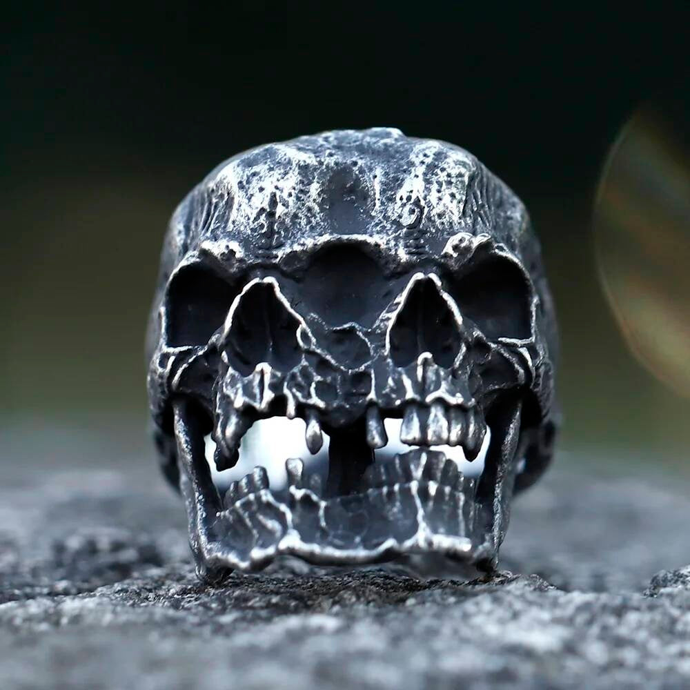 Double Headed Skull Ring - Gothic Stainless Steel Biker Punk Band Jewelry