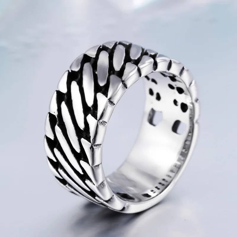 Chain Knit Steel Ring - Black Interlocked Link Men's Punk Gothic Jewelry