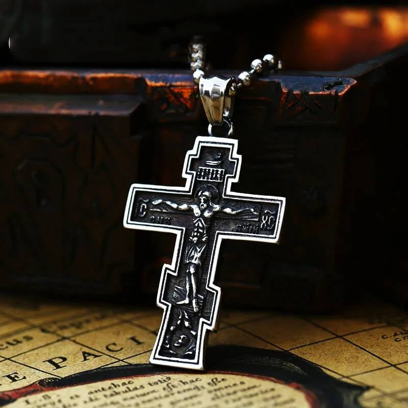 Men's 316L Stainless Steel Jesus Cross Pendant Necklace Religious Punk Jewelry LP-210-steel CN