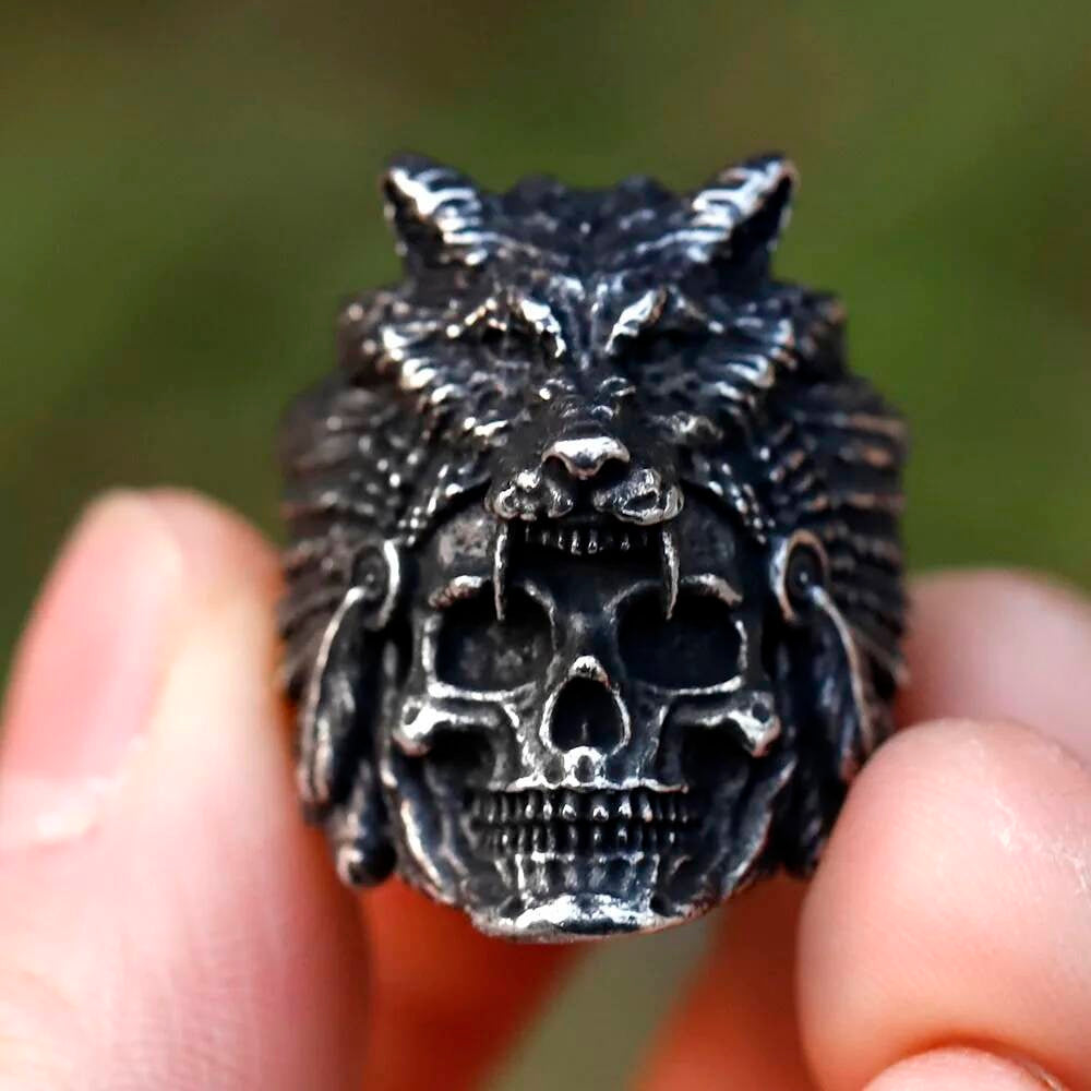 Skull Wolf Head Ring 316L Stainless Steel Punk Fashion Jewelry for Men