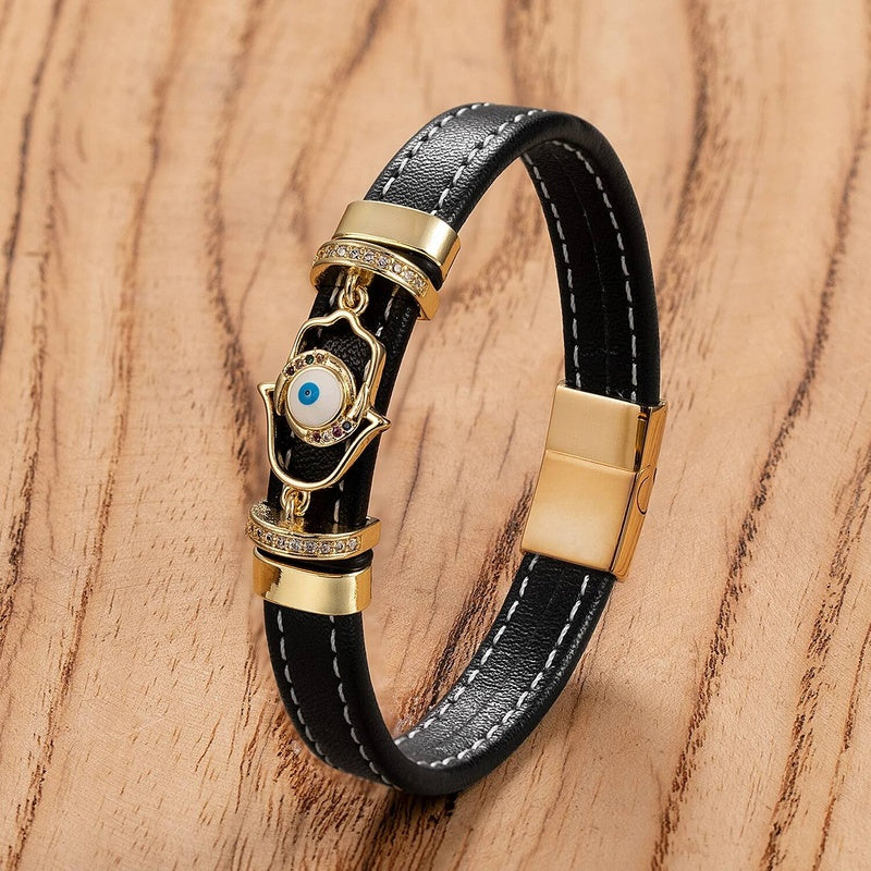 Woven Leather Turkish Blue Evil Eye Zircon Bracelet Punk Fashion Charm Valentines Day Gift Trend Female Jewelry Style-C