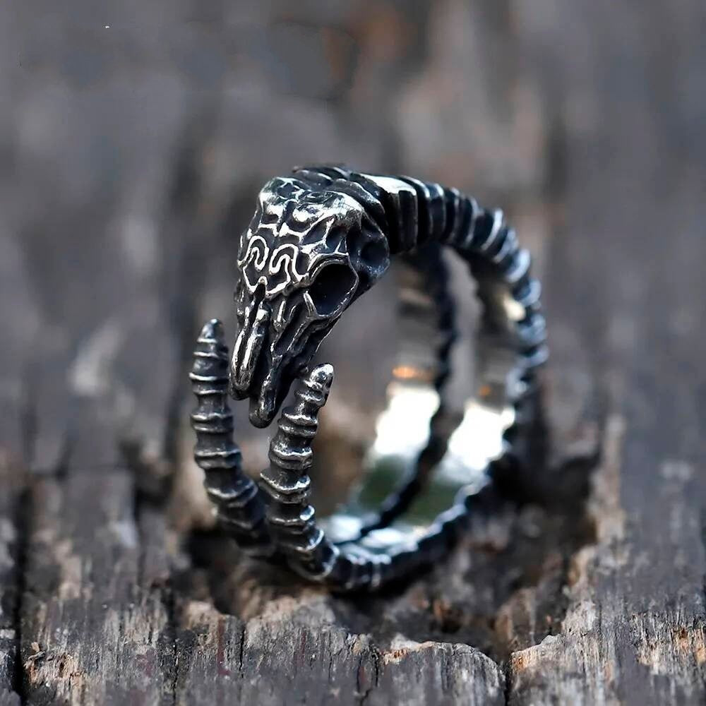 Sheep Skull Head Ring - Stainless Steel Hip Hop Punk Jewelry for Teens
