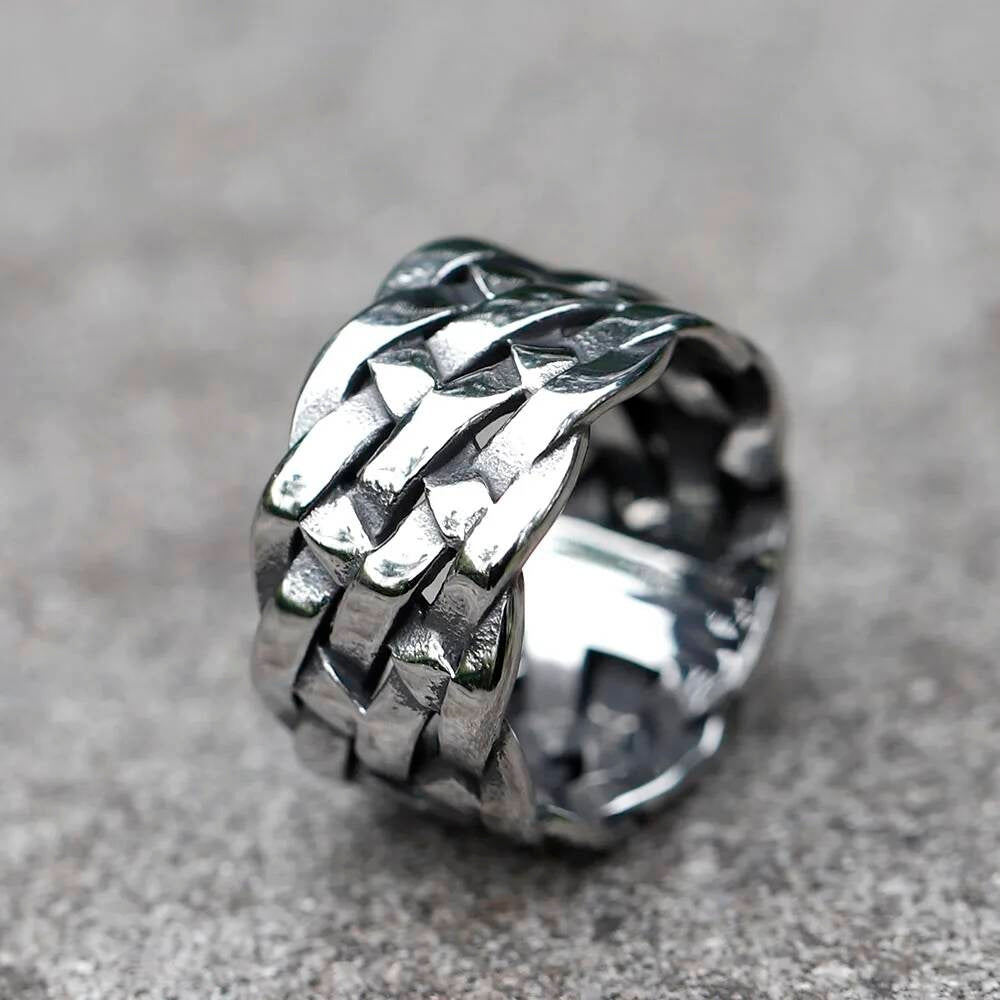 Chain-Knit Gothic Ring – 316L Stainless Steel High-Quality Punk Statement Band steel
