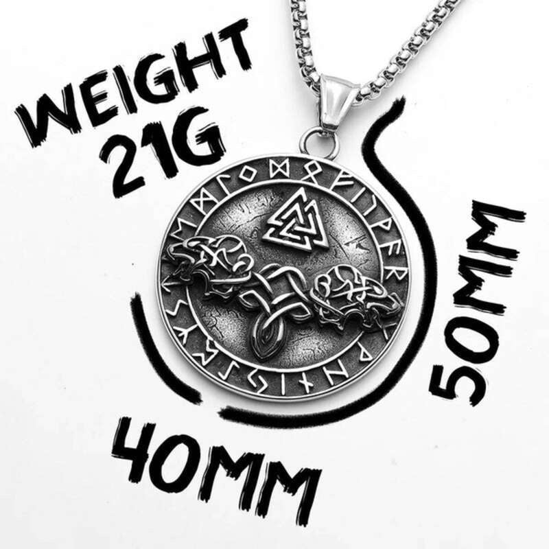 316L Stainless Steel Valknut Wolf Rune Pendant – Norse Viking Amulet Necklace