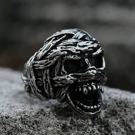 Mummy Skull Ring – 316L Stainless Steel Punk Biker Gothic Statement Band