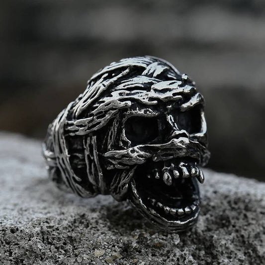 Mummy Skull Ring – 316L Stainless Steel Punk-Biker Statement Band