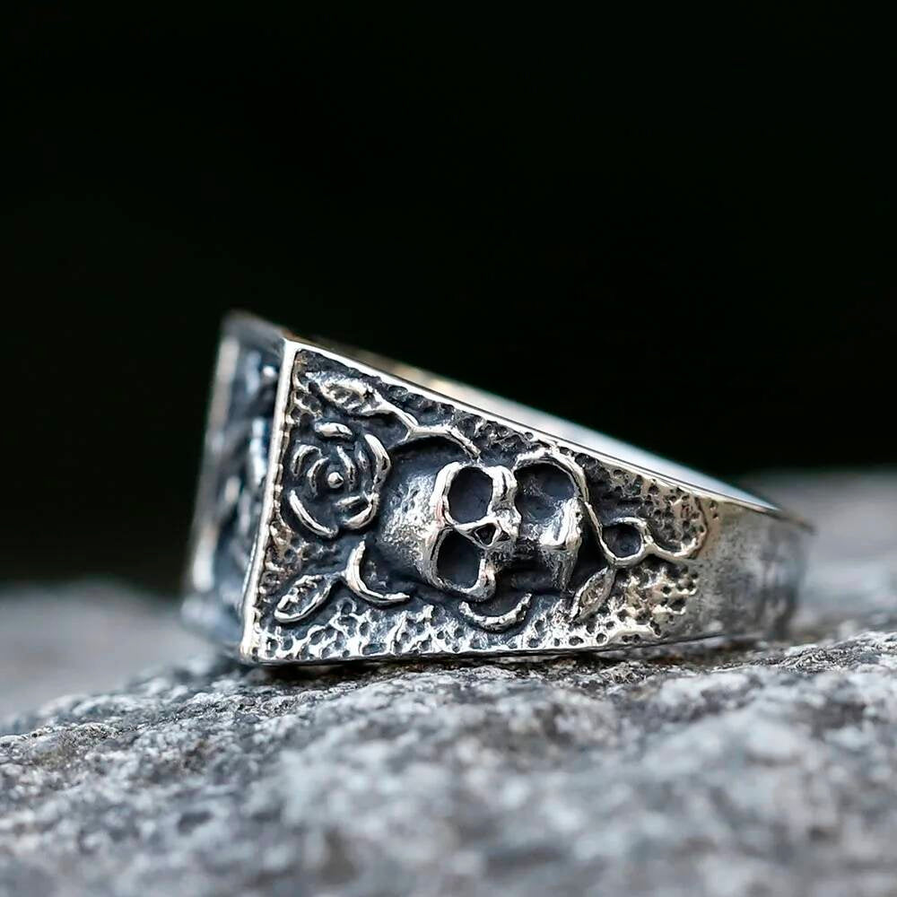 Pistol Skull Ring - Stainless Steel Gothic Punk Rock Jewelry for Teens