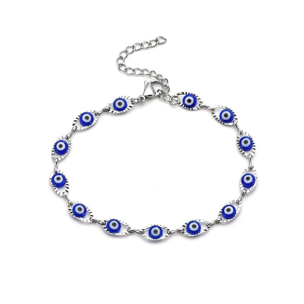 New Fashion Turkish Evil's Eye Charm Bracelet For Men Women 316L Stainless Steel Punk Simple Lucky Amulet Jewelry Gift Wholesale Style A