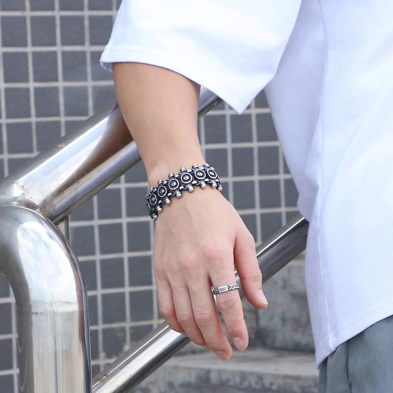 Skull Charm Link Chain Bracelet Men Stainless Steel Punk Biker Travel Jewelry