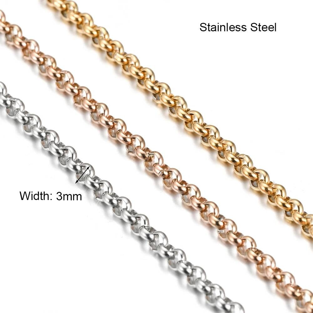 1Pc Width 3mm Stainless Steel Round Pearl Chain Necklace Bracelet Anklet 3 Colors
