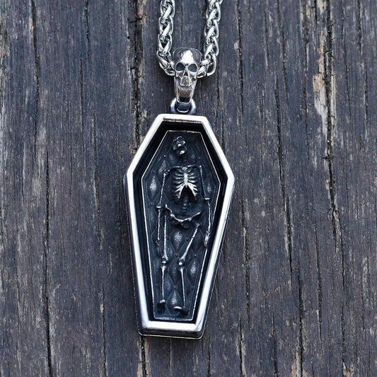 Coffin Skeleton Pendant – Gothic Stainless Steel Necklace