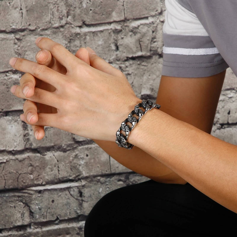 15mm Skull Bone Cuban Charm Bracelet For Men Punk Street Culture Fashion Jewelry