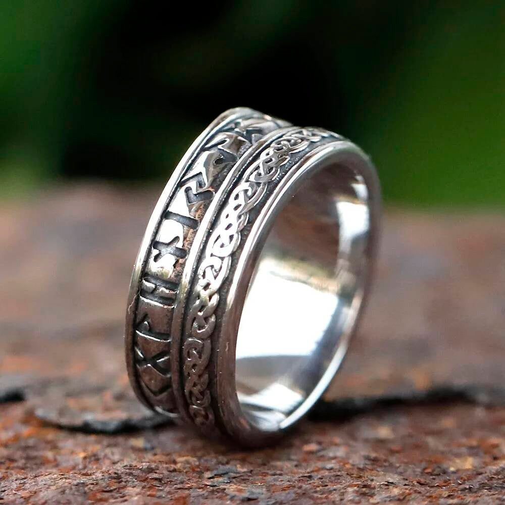 Viking Rune & Celtic Knot Ring – 316L Stainless Steel Unisex Amulet