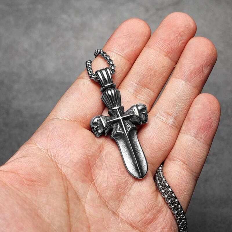316L Stainless Steel Skull Dagger Cross Pendant Necklace